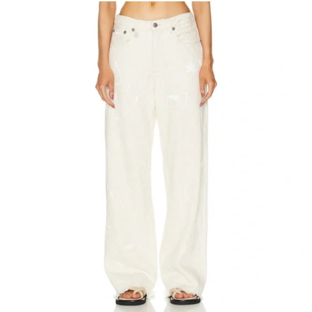 R13 D’Arcy Loose Raw Hem Jeans in Koze Ecru & White Paint